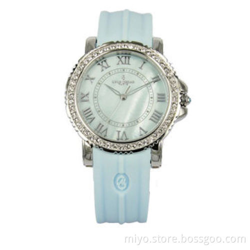 Silicone Watch, Convenient and Useful, Available in Round Shape with CZ Stones, MOP Dial